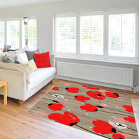 Bold Red Poppy Rug in a modern living room