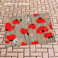 Bold Red Poppy Rug on patio paving stones