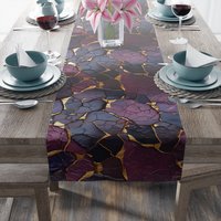 Purple and Gold Kintsugi Style Cotton Table Runner