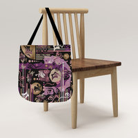 Purple Abstract Geometric shapes Tapestry Bag hanging from a chair.