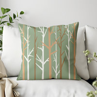 A minimalist graphic art botanical design in an earthy color palette of tan, brown, sage green and white. One side is printed on a white background and the other side is printed on a green background.