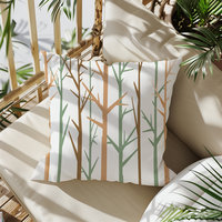 A minimalist graphic art botanical design in an earthy color palette of tan, brown, sage green and white. One side is printed on a white background and the other side is printed on a green background.