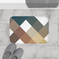 Blue and Brown Large Squares small bath mat