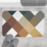 Blue and Brown Large Squares large bath mat