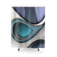 Abstract geometric design in teal, gray and lilac printed on a fabric Shower curtain