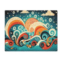 Nautical folk art of a stormy night at sea printed on a placemat.