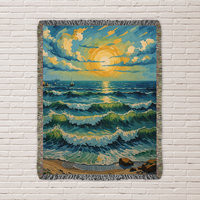 Tropical beach sunset woven blanket