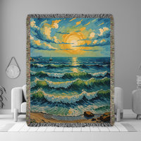 Tropical beach sunset woven blanket