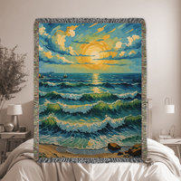 Tropical beach sunset woven blanket