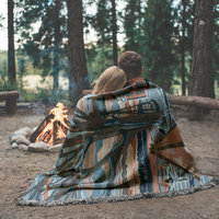 Snowy Winter Woven Cotton Blanket, Country Farmhouse Landscape