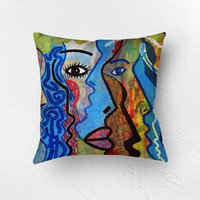 Modern Faces Graffiti Art Throw Pillow