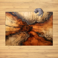 Redwood Burl Rug – Abstract Design in Rich Earth Tones on a wood floor with a cat resting on it.