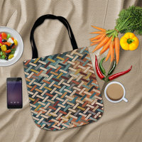 Basketweave Woven Shopping Bag, Abstract Geometric Pattern