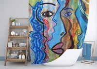 Large Abstract Faces Graffiti Shower Curtain
