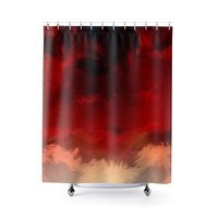 Burgundy, red, peach, tan and pink modern art cloudy sky shower curtain