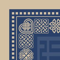 Blue Maze Rug with Beige Celtic Knot Border corner close up.