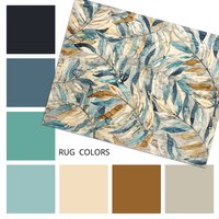 Watercolor Leaf Rug with color palette swatches