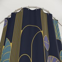 Navy Blue Art Deco Shower Curtain top view