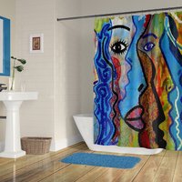 Large Abstract Faces Graffiti Shower Curtain
