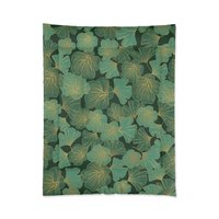 Green and Gold Asian Leaf Bedding, Cotton or Poly