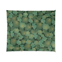 Green and Gold Asian Leaf Bedding, Cotton or Poly