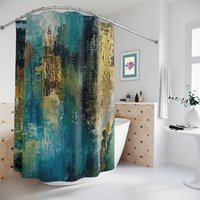 Teal and gold Abstract Modern Art Shower Curtain