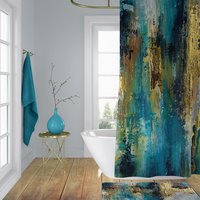 Teal and gold Abstract Modern Art Shower Curtain set