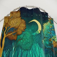 Teal Fantasy Forest Shower Curtain top view