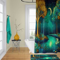 Teal Fantasy Forest Shower Curtain set