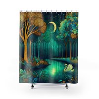Teal Fantasy Forest Shower Curtain