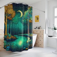 Teal Fantasy Forest Shower Curtain