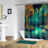 Teal Fantasy Forest Shower Curtain