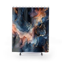 Navy Blue Marble Shower Curtain