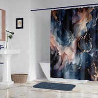 Navy Blue and pink Marble Shower Curtain