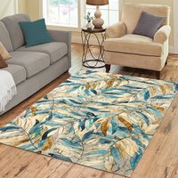 Blue Brown Leaf Rug - Indoor Outdoor