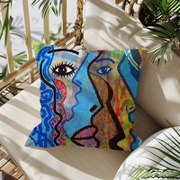 Modern Faces Graffiti Art Cushion