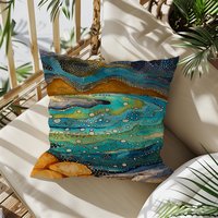 Rustic Watercolor Seashore - Coastal Decor Pillow