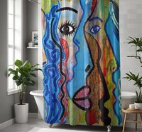 Large Abstract Faces Graffiti Shower Curtain