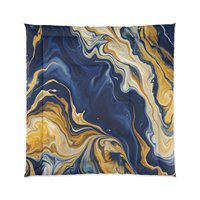 Navy Blue and Gold Abstract Fluid Art queen comforter