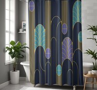 Navy Blue Art Deco Shower Curtain
