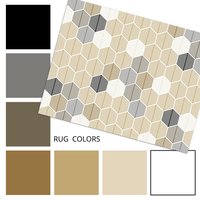 Neutral Geometric Area Rug – Leaf Design Hexagon Pattern color palette swatches.