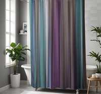 Muted Vertical Stripes Shower Curtain in purple, blue, taupe and gray