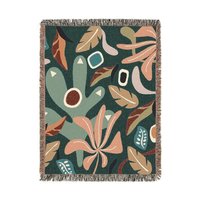 Abstract Floral Cotton Blanket - Woven Fringed Throw