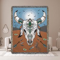 Desert Spirit Blanket - Western Cow Skull Woven Throw