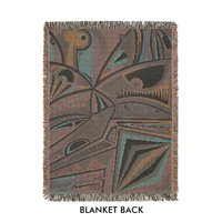 Modern Cubist Woven Blanket – Abstract Art Throw in Blue and Brown reverse side.