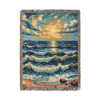 Tropical beach sunset woven blanket