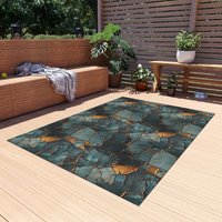Outdoor Teal & Gold Kintsugi Rug