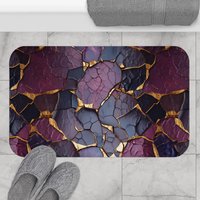 Purple and Gold Kintsugi large bath mat