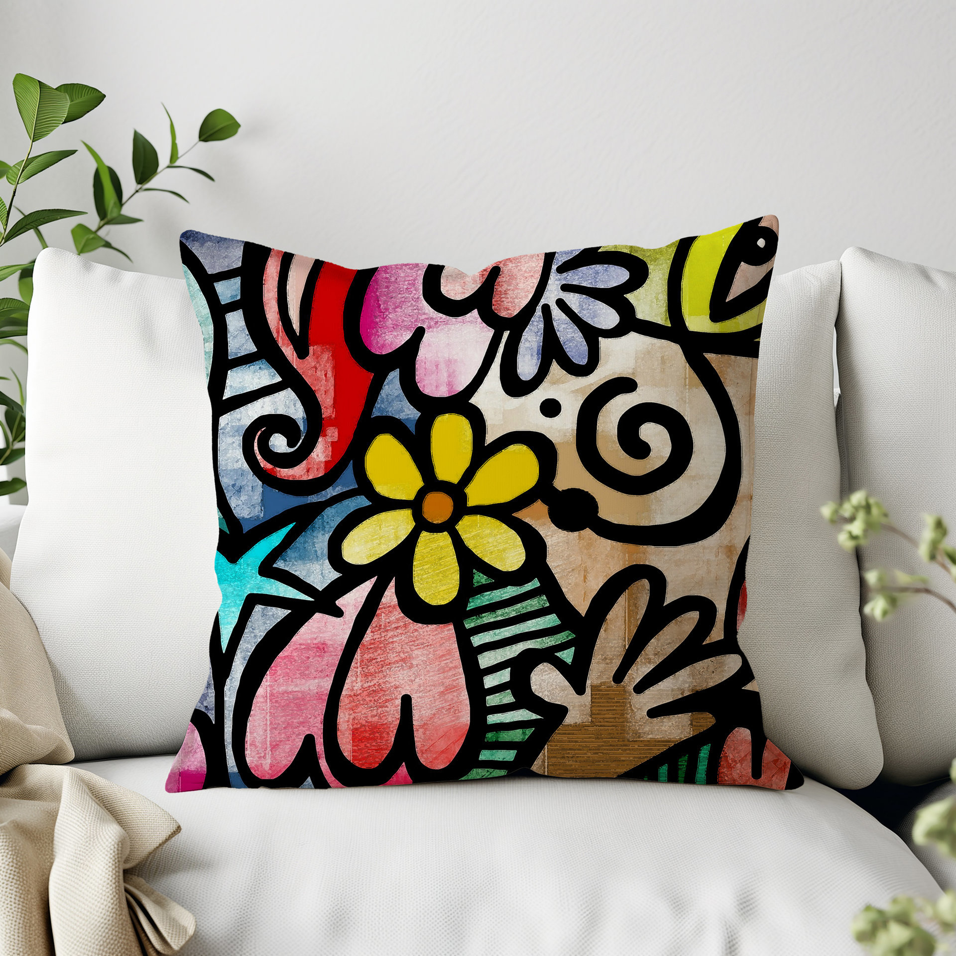 Pop Art Graffiti Doodles Pillow