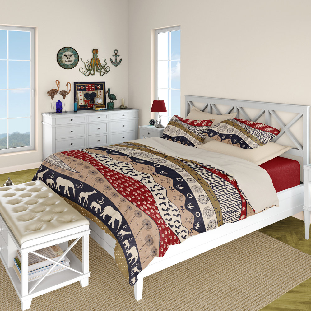 Navy Blue and Maroon African Art Bedding